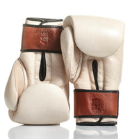 PRO CREAM/BROWN LEATHER BOXING GLOVES (STRAP UP)