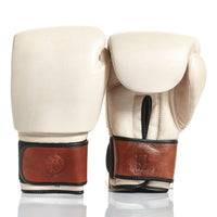PRO CREAM/BROWN LEATHER BOXING GLOVES (STRAP UP)