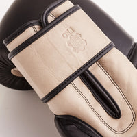 PRO BLACK/CREAM LEATHER BOXING GLOVES (STRAP UP)
