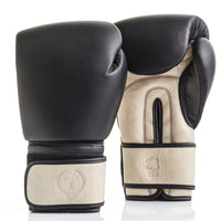 PRO BLACK/CREAM LEATHER BOXING GLOVES (STRAP UP)