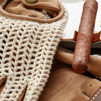 CROCHET KNIT / TAN LEATHER DRIVING GLOVES