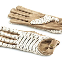 CROCHET KNIT / TAN LEATHER DRIVING GLOVES