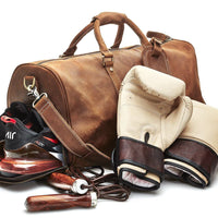 DELUXE TAN LEATHER SPORTS DUFFLE BAG