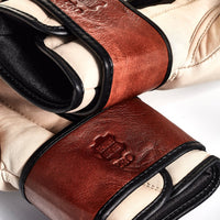 PRO CREAM/BROWN LEATHER BOXING GLOVES (STRAP UP)