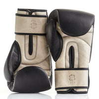 PRO BLACK/CREAM LEATHER BOXING GLOVES (STRAP UP)