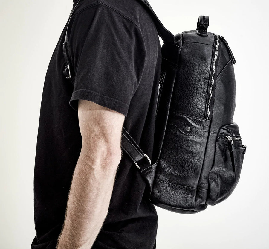 EXECUTIVE BLACK LEATHER BACKPACK