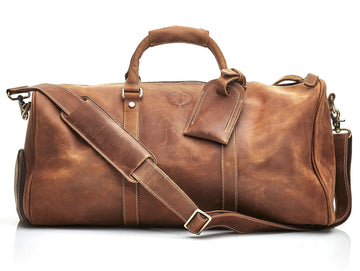 DELUXE TAN LEATHER SPORTS DUFFLE BAG
